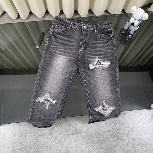 Heavyweight Amiri Distressed Patchwork Denim Jeans High-Street Slim-Fit Denim Je