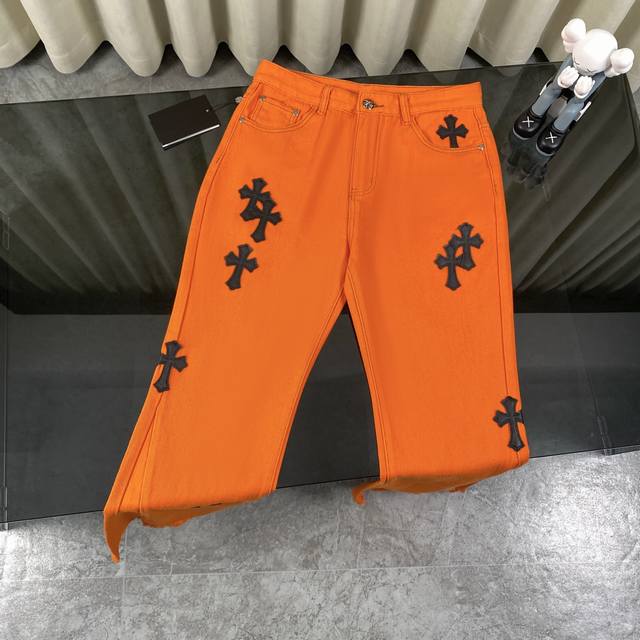 Chrome Hearts Orange Cowhide Patchwork Bell-Bottom Jeans This Is The Most Summer