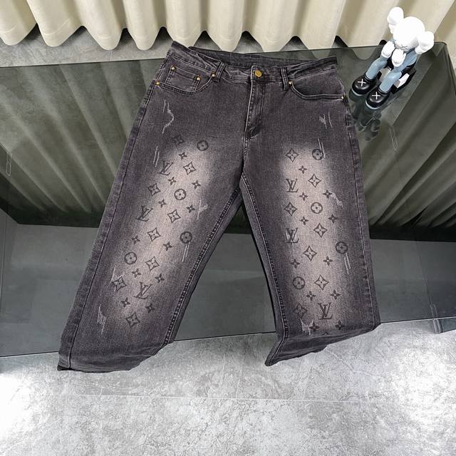 Louis Vuitton Lv Washed Premium Gray Gradient Monogram Logo Denim Pants Original