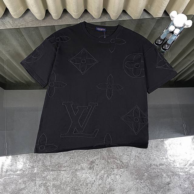 Louis Vuitton Heavy-Duty Full-Print Logo Embroidered Knit Short-Sleeve T-Shirt -