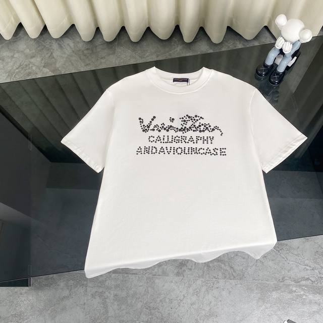 Louis Vuitton Runway Pearl-Embellished Large Logo Round Neck Short-Sleeve T-Shir