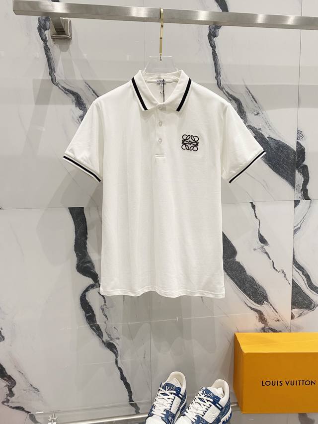 Loewe Loewe Collared Polo Shirt Woven Contrast Collar With Elegant Small Logo Em