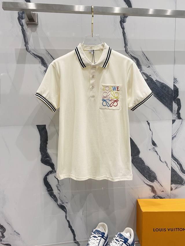 Loewe Roewe Collared Polo Shirt Multicolored Letter Totem Embroidered Logo Pocke