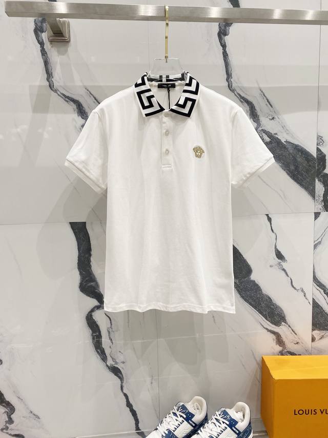 Versace Versace Collared Polo Shirt Classic Medusa Gold Thread Embroidered Logo