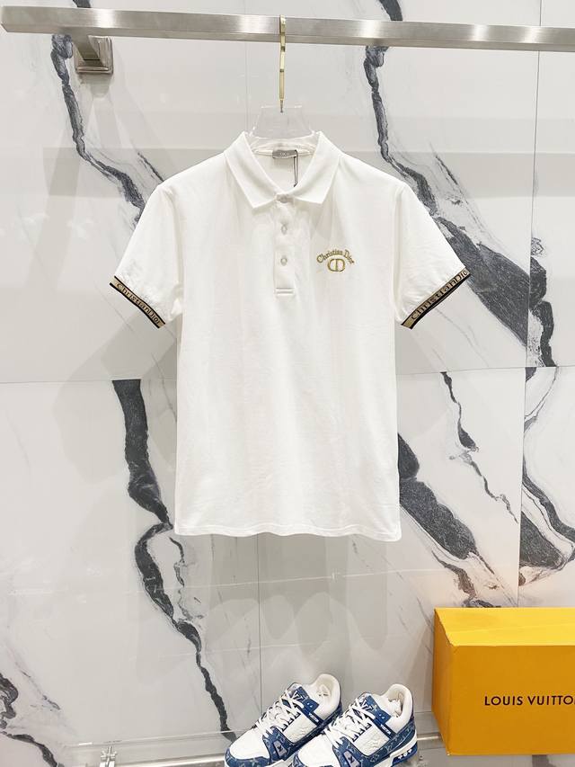 Dior Dior Collared Polo Shirt Gold Thread Cd Letter Embroidered Logo Woven Sleev