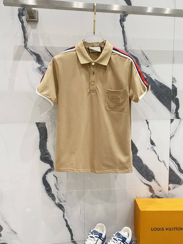 Gucci Gucci Collared Polo Shirt Pocket Embroidered Letter Logo Red And Green Wov