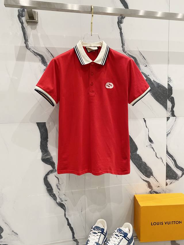 Gucci Gucci Collared Polo Shirt Striped Contrast Collar With Gg Letter Logo Embr