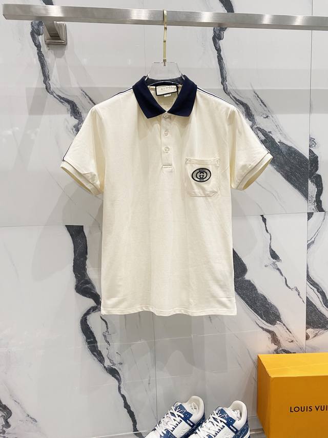 Gucci Gucci Collared Polo Shirt Embroidered Letter 1921 Pocket Logo Red And Blue