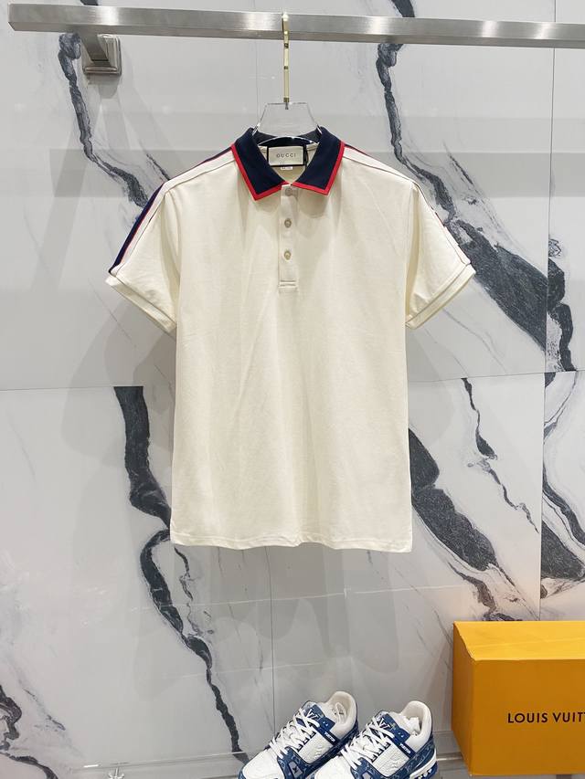Gucci Gucci Collared Polo Shirt Brand Letter Logo Embroidered Woven Strap Color-