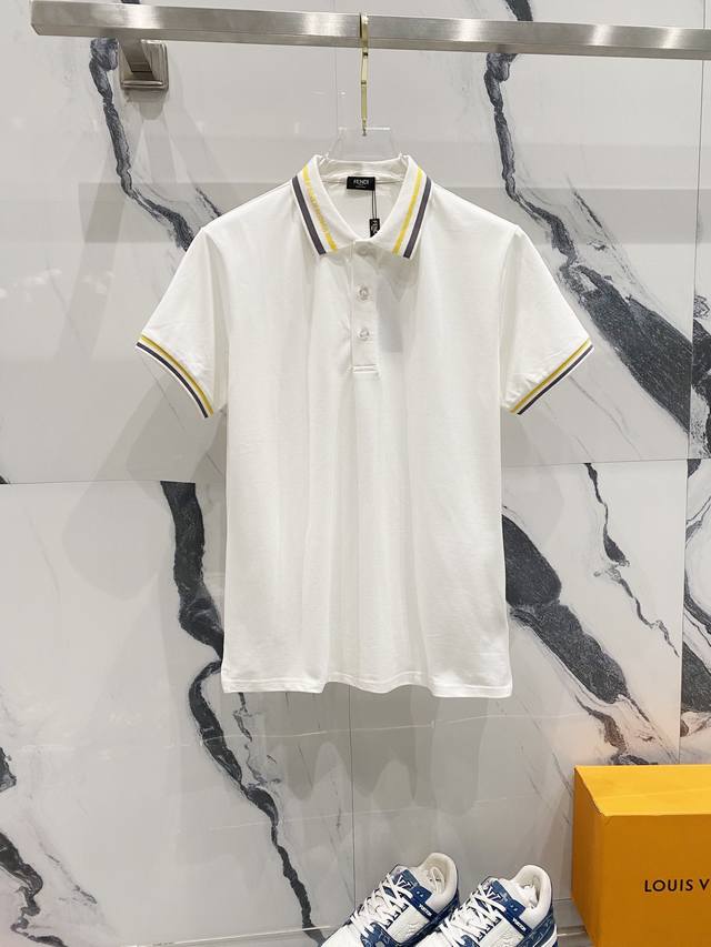 Fendi Fendi Collared Polo Shirt Brand Embroidered Letter Logo Striped Knit Colla