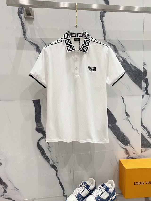 Fendi Fendi Collared Polo Shirt Ff Letter Woven Strap, Embroidered Eye Logo Offi