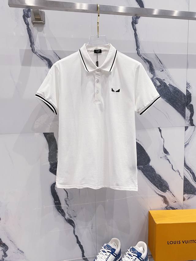 Fendi Fendi Collared Polo Shirt Small Monster Eye Logo Embroidered Color-Blocked