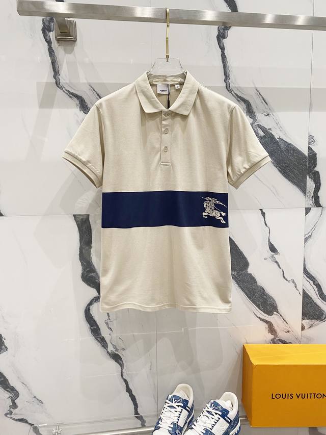 Burberry Burberry Collar Polo Shirt War Horse Logo Stripe Surrounding Patch Prin