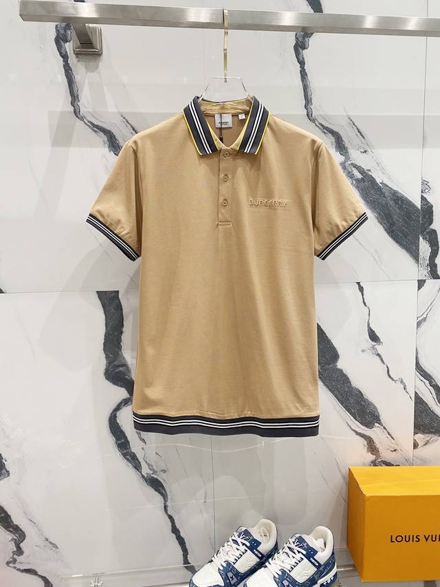 Burberry Burberry Collar Polo Shirt Embroidered Small Letter Logo Stripe Patchwo