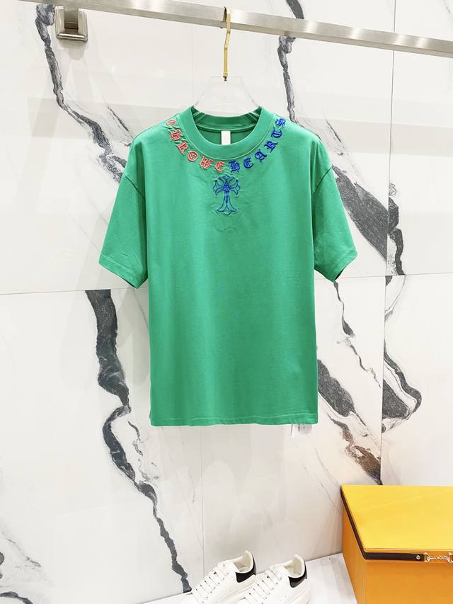 Chrome Hearts 320G Washed Short-Sleeve Shirt Neckline Embroidered Sanskrit Logo