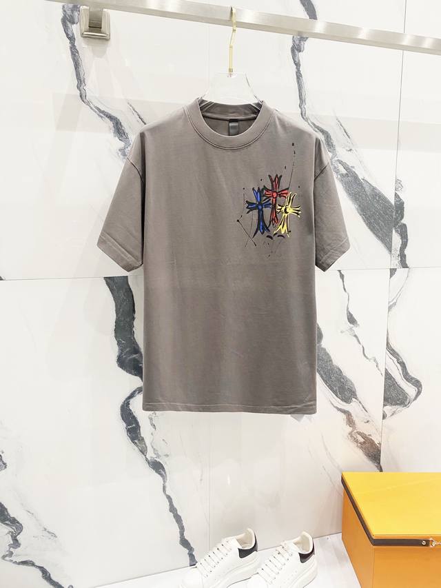 Chrome Hearts 320G Washed Short-Sleeve Shirt Front And Back Colorful Cross Sansk