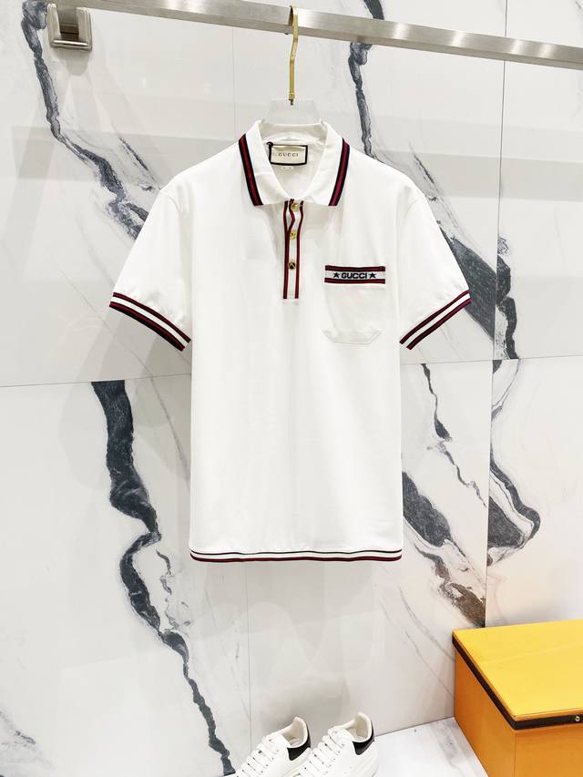 Gucci Gucci Collared Polo Shirt Embroidered Letter Logo Pocket With Color-Blocke