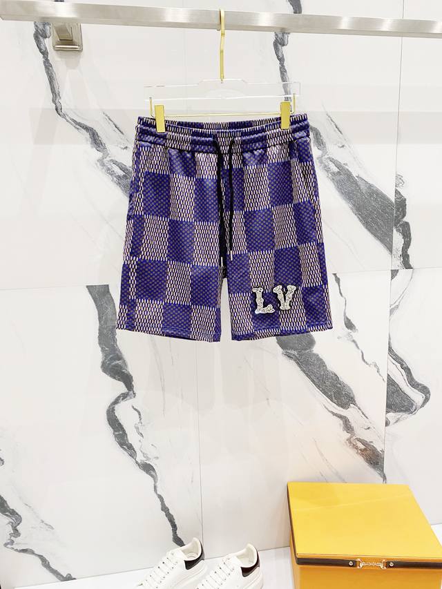 Louis Vuitton Custom Blended Fabric Shorts Classic Checkered Print Brand Rhinest