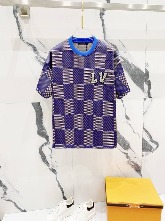 Louis Vuitton Louis Vuitton 260G Round Neck Short-Sleeve T-Shirt Checkered Patte
