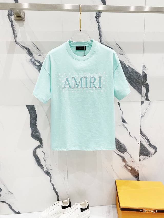 Amiri Amiri 260G Round Neck Short-Sleeve T-Shirt Classic Brand Patch Letter Embr