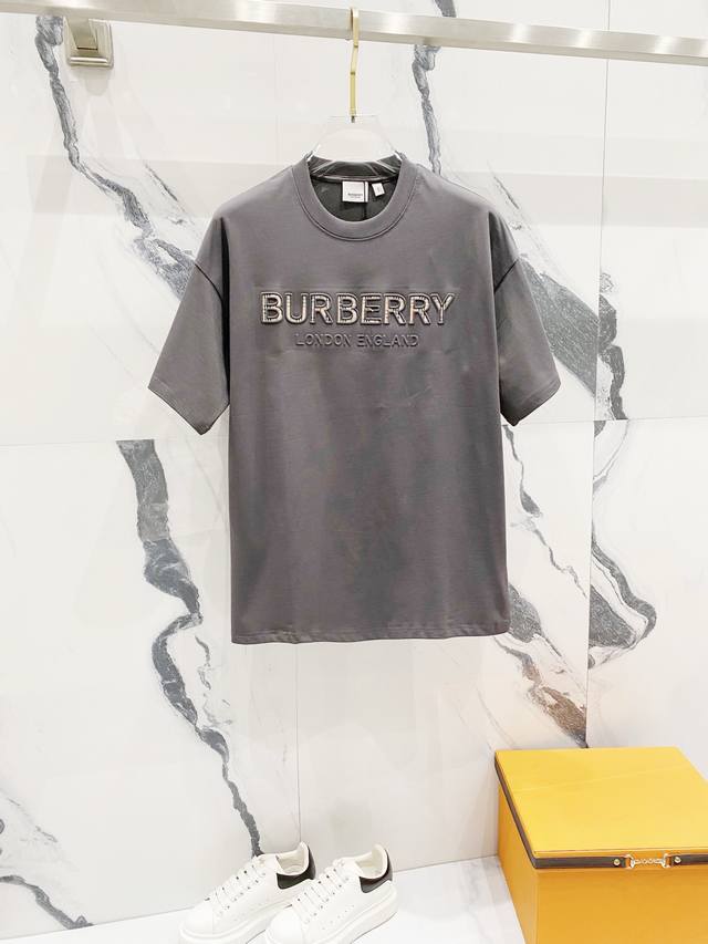 Burberry 260G Round Neck Short-Sleeve T-Shirt Classic 3D Embossed Checkered Lett