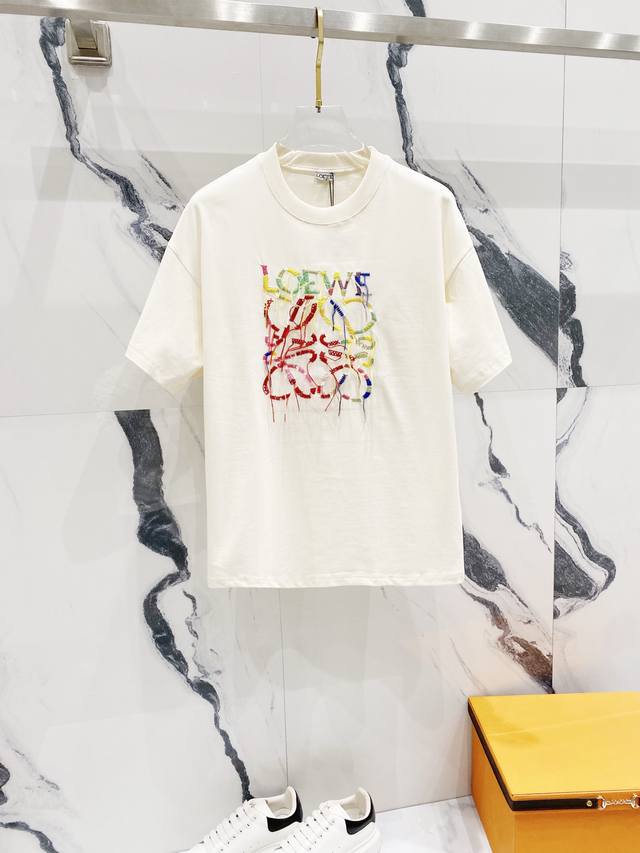 Loewe 260G Round Neck Short-Sleeve T-Shirt 25Fw Multi-Color Fringe Letter Logo E