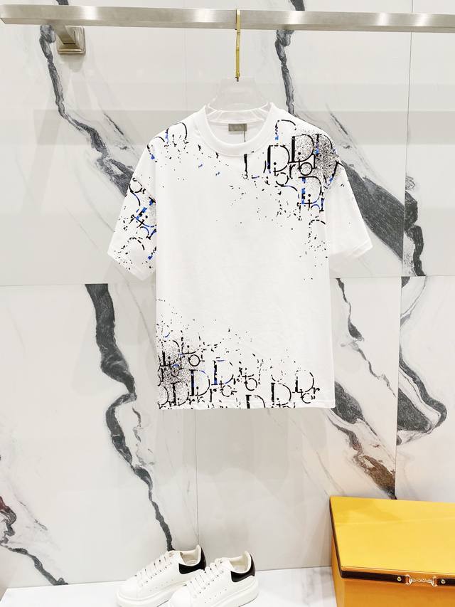 Dior 260G Round Neck Short-Sleeve T-Shirt Starry Ink-Splashed Letter Logo Print