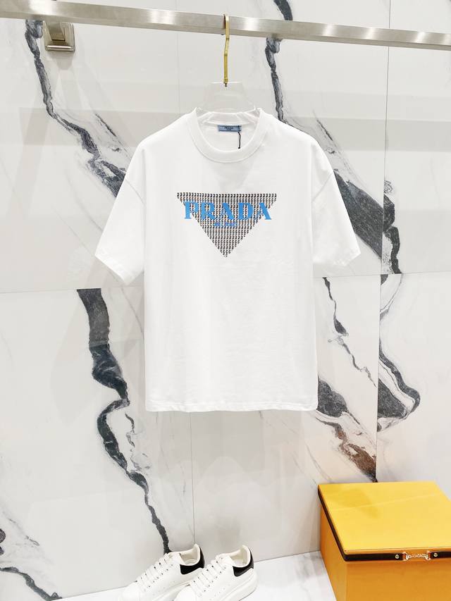 Prada 260G Round Neck Short-Sleeve T-Shirt Inspired Small Overlapping Triangle L