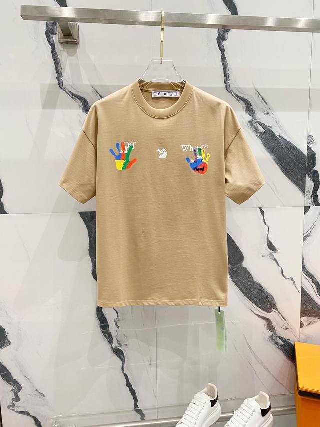 Off-White 260G Round Neck Short-Sleeve T-Shirt Multicolored Magic Hand Print Of
