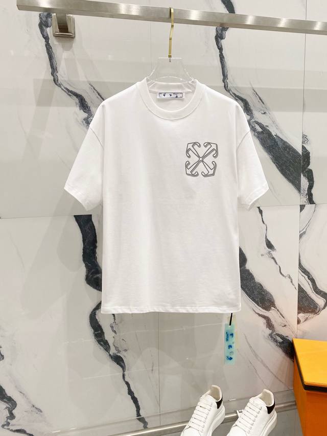 Off-White 260G Round Neck Short-Sleeve T-Shirt Arrow Fire Dragon Letter Print De