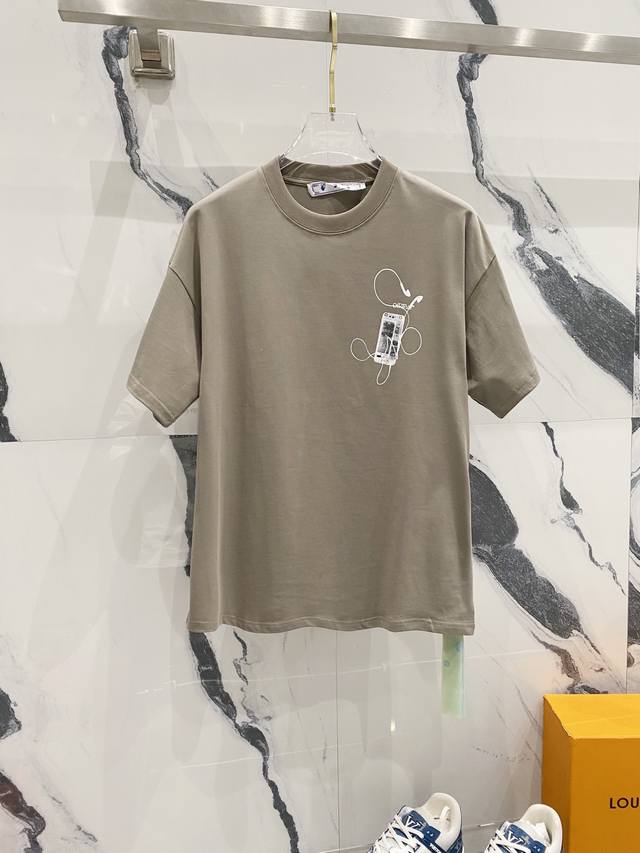 Off-White 260G Round Neck Short-Sleeve T-Shirt Creative Floral Letter Logo Large