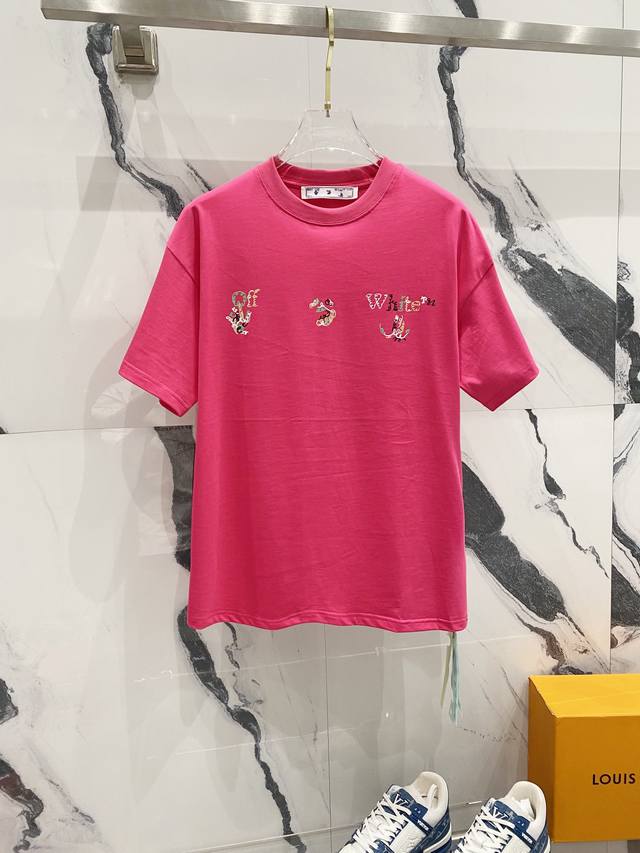 Off-White 260G Round Neck Short-Sleeve T-Shirt Creative Rainbow Arrow Letter Log