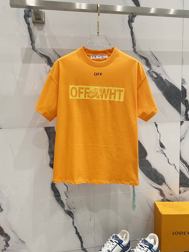 Off-White 260G Round Neck Short-Sleeve T-Shirt Large Arrow Letter Motorcycle Rid