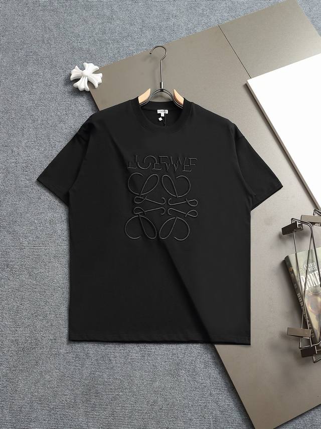 Loewe 25Ss Loewe's Latest Solid Color Letter Offset Embroidery Round Neck Fashio