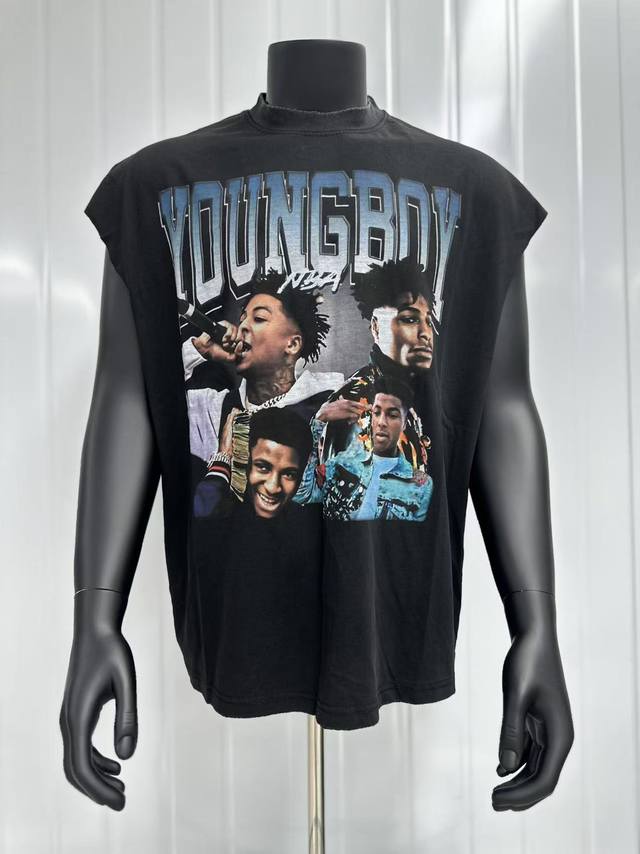 Vt017 Young Thug Atlanta Rapper Big Face Portrait Retro Washed Vintage Sleeveles