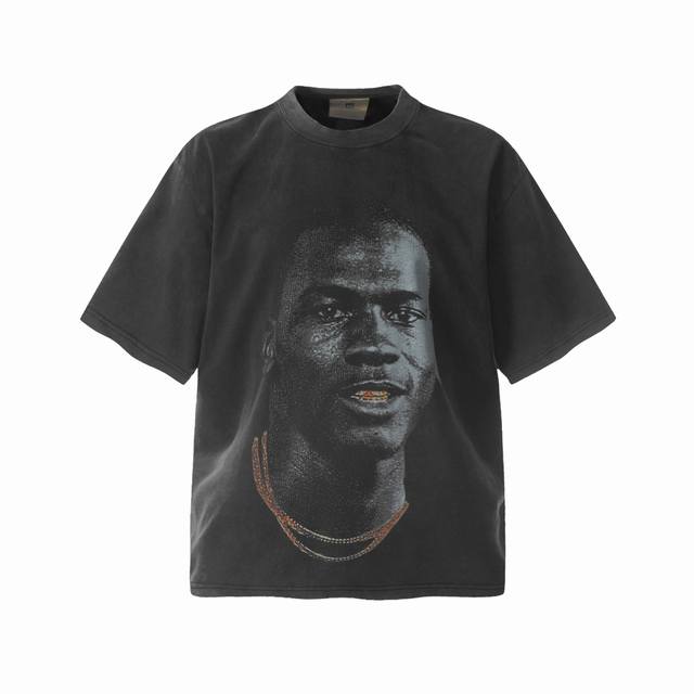 Vt945 Jordan Big Face Jordan Portrait Print Washed Vintage Short-Sleeve T-Shirt