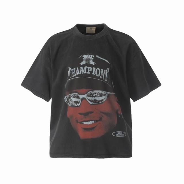 Vt944 Jordan Big Face Jordan Portrait Print Washed Vintage Short-Sleeve T-Shirt