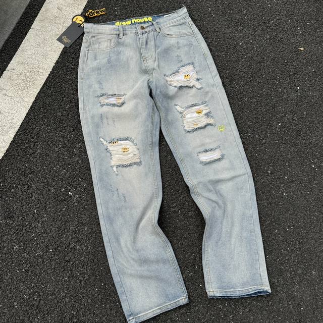 D10 Drew Smile Hole Denim Pants, Same As Ou Yang Nana's Original Custom Wash Den