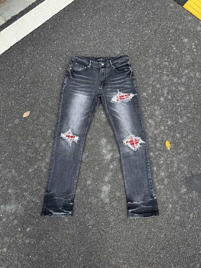 A058 Amiri New Arrival Denim Pants With Washed-Out Holes And Frayed Edges, Unise