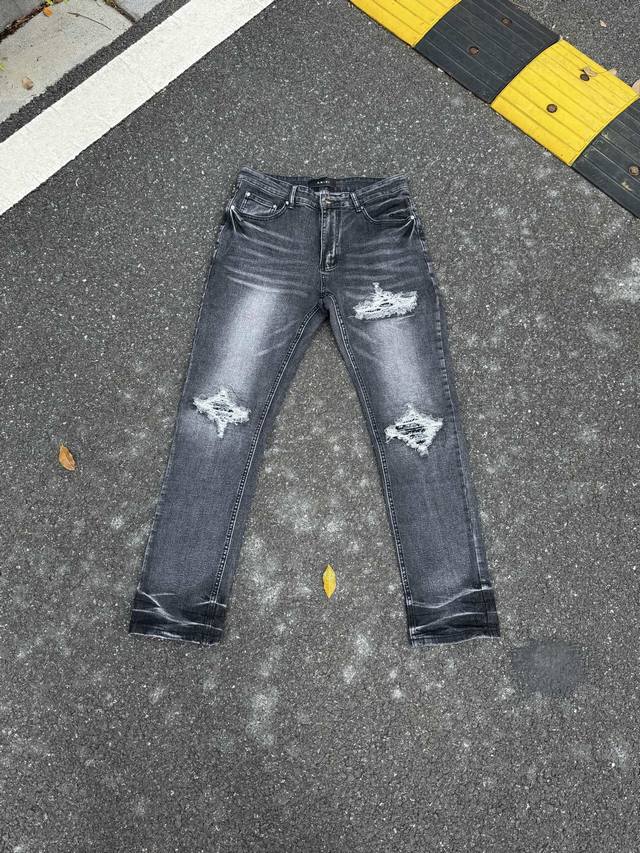 A057 Amiri New Arrival Denim Pants With Washed-Out Holes And Frayed Edges, Unise