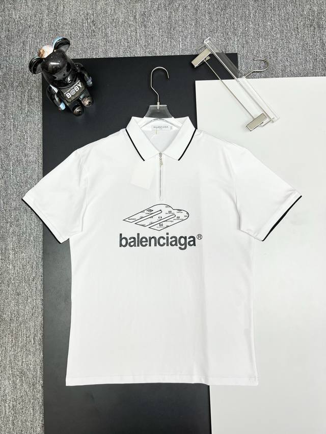 Balenciaga Parisian-Style Embroidered New-Style Zipper Polo Shirt Authentic Fabr