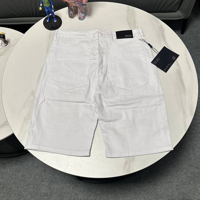 Prada Studded Denim Shorts Slim Fit Stretch Fabric Pre-Washed Color Accurate Aut
