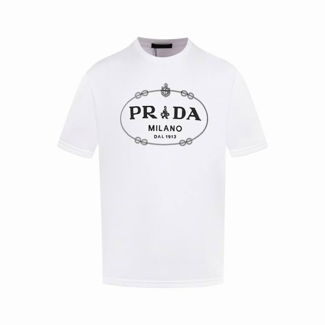White Background Image Top-Tier Version Prada Round-Neck T-Shirt This Classic Me