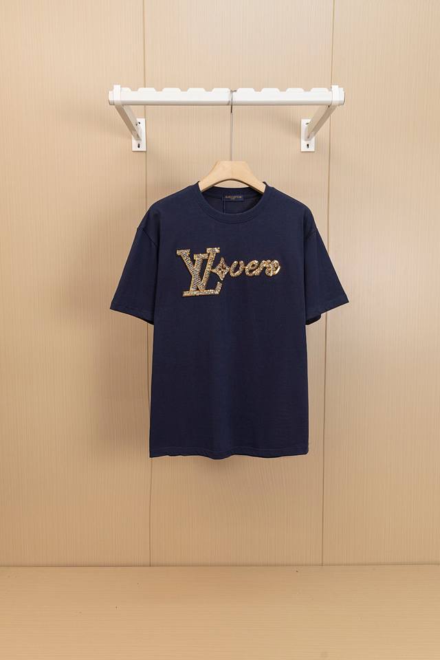 Hanging Photo Top-Tier Version Lv Colored Letter Embroidered Sequin Round-Neck S