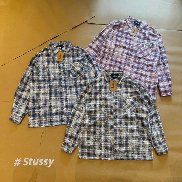 Style Number 302 Stussy Fw Stussy Autumn New Arrival Tie-Dye Washed Checkered Sh