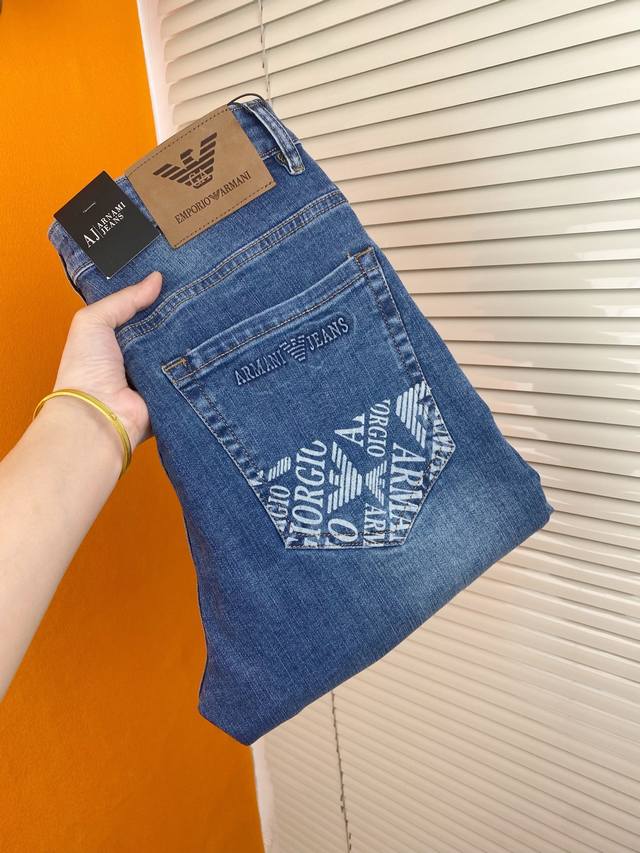 Trendy Men's Designer Jeans Armani Men's Long Pants Korean-Style Slim-Fit Skinny