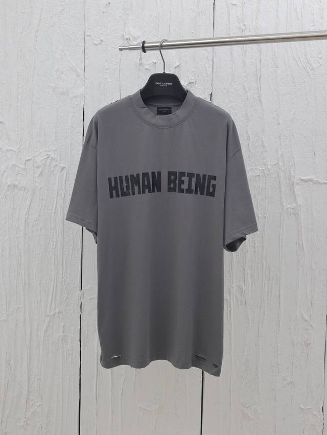 Balenciaga* Paris 25Ss Human Series Letter Destroyed Irregular Hem Short-Sleeve