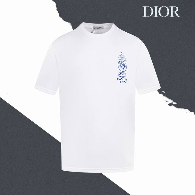 Style Number Sl84 Dior Blue Lettering Logo Print Round Neck Short-Sleeve T-Shirt