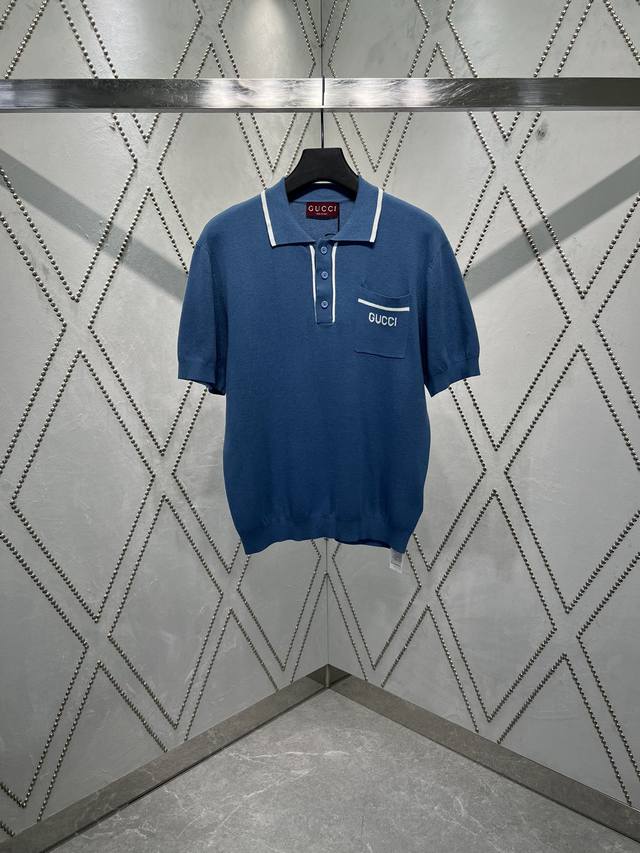 G House 25Ss New Slim-Fit Polo Shirt Crafted From A Lightweight Blue Wool And Ca