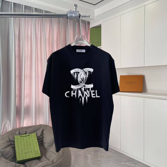 Chanel 2025 Summer New Arrival Double C Letter Logo Print Short-Sleeve T-Shirt C